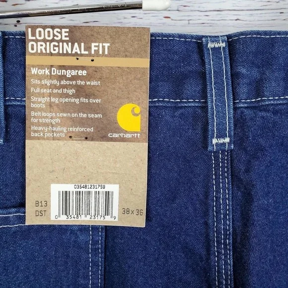 Carhartt Loose Original Fit Straight Leg Work Dungaree Men 38X36 Blue B13DST NWT - Picture 5 of 9